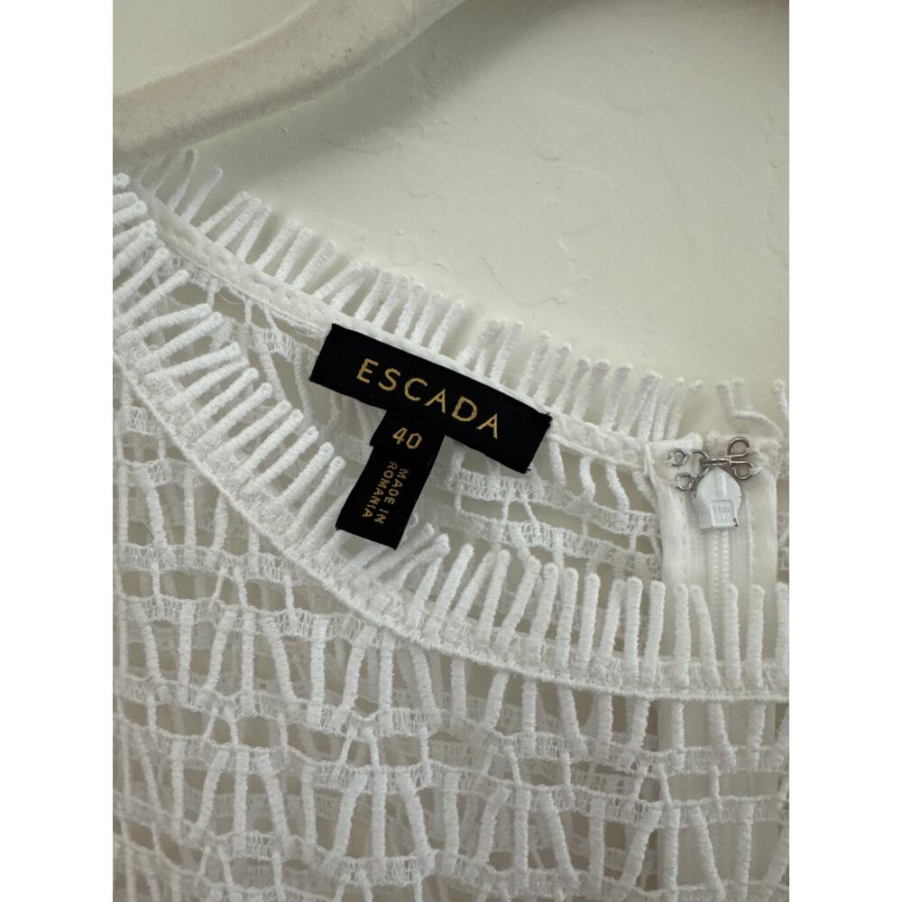 Escada White Fringe Trimmed Shift Dress - size 10 (40) - Picture 3 of 11